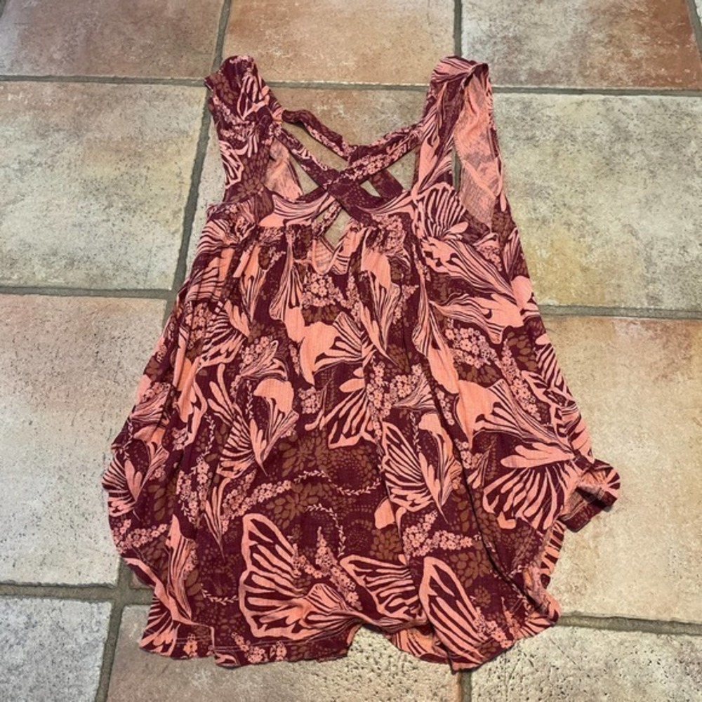 Free people, tropical, print, criss cross swing tank